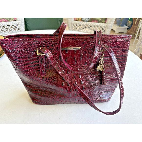 Brahmin Leather Shoulder Bag Deep Burgundy - Picture 1 of 9